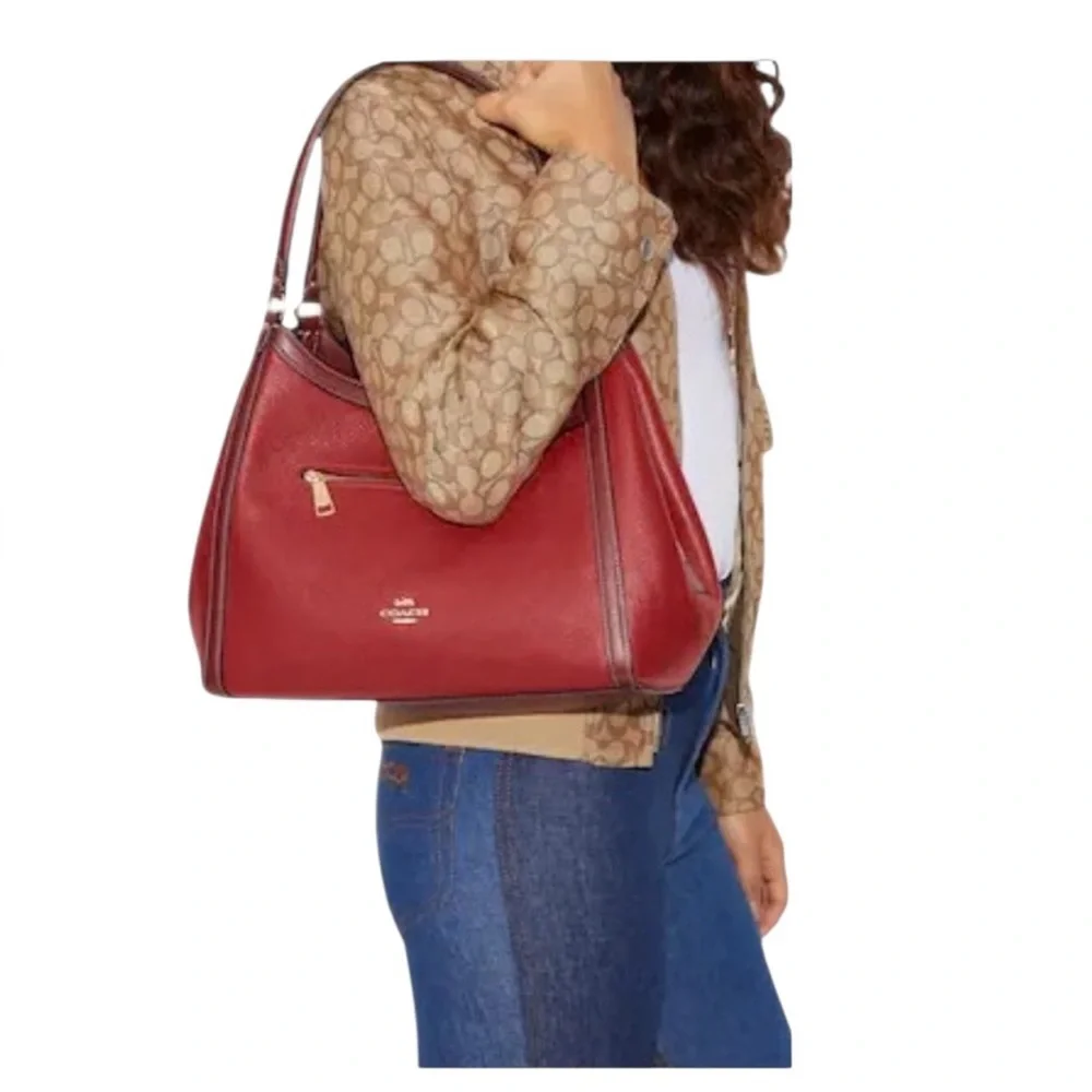 Coach Kristy Pebbled Leather Shoulder Bag C6828 in Red Apple Multi Colorblock